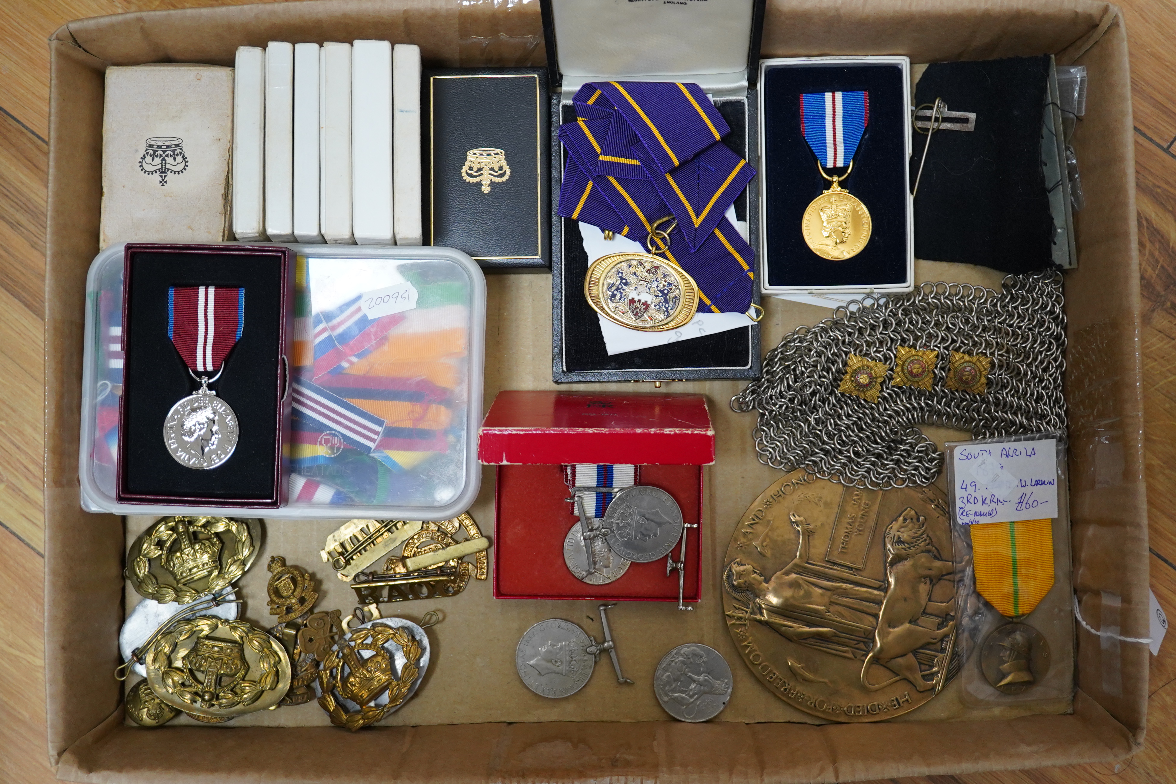 A collection of medal related items, etc., including